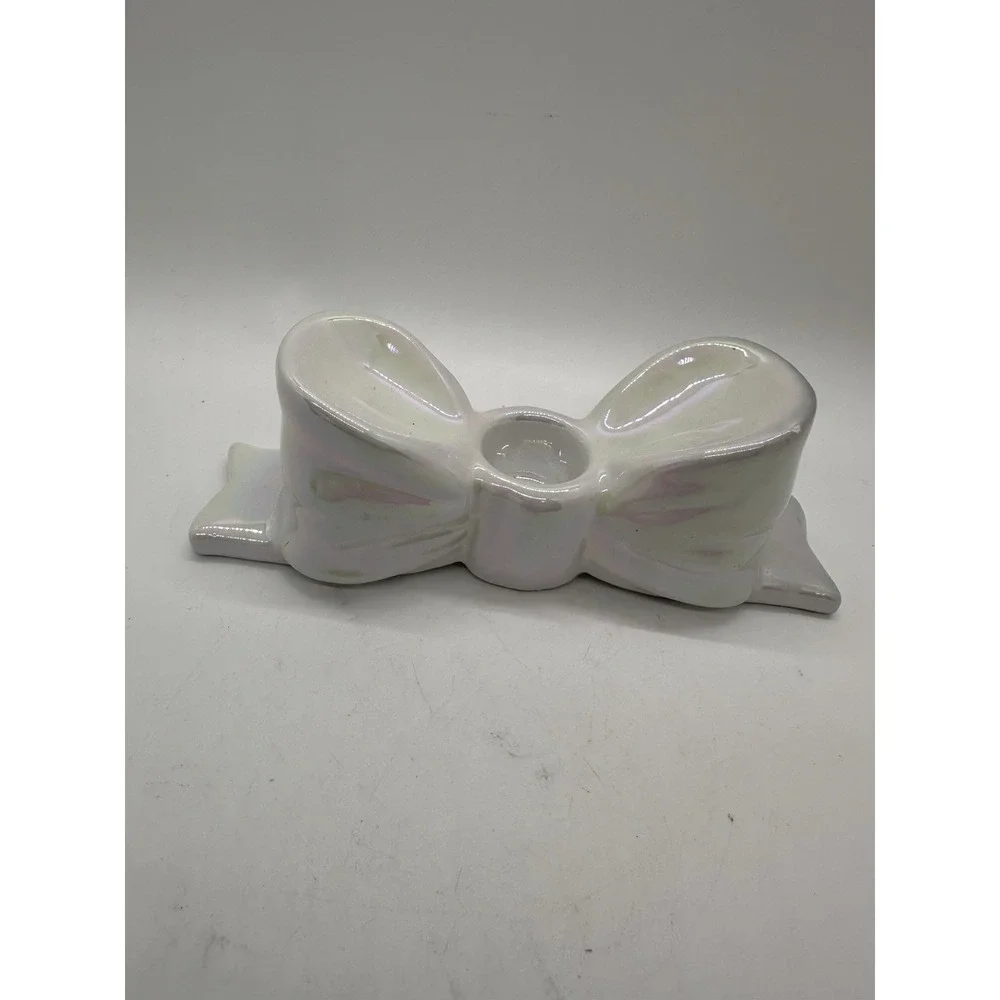 Target Bullseye's 2pk Ceramic Bow‎ Candle Holders Christmas Iridescent (NIB)
